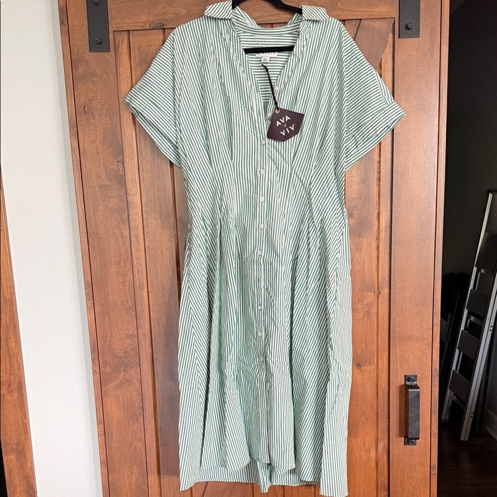 Ava & Viv Mint Green Stripe Button-Front Midi Dress